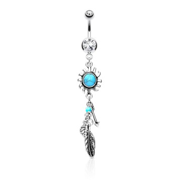 ombligo colgante sol tribal flecha y plumas