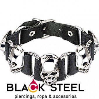 Pulsera cuero calaveras