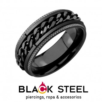 Anillo cadena negra giratoria