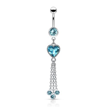 ombligo colgante corazón cadenas cristal